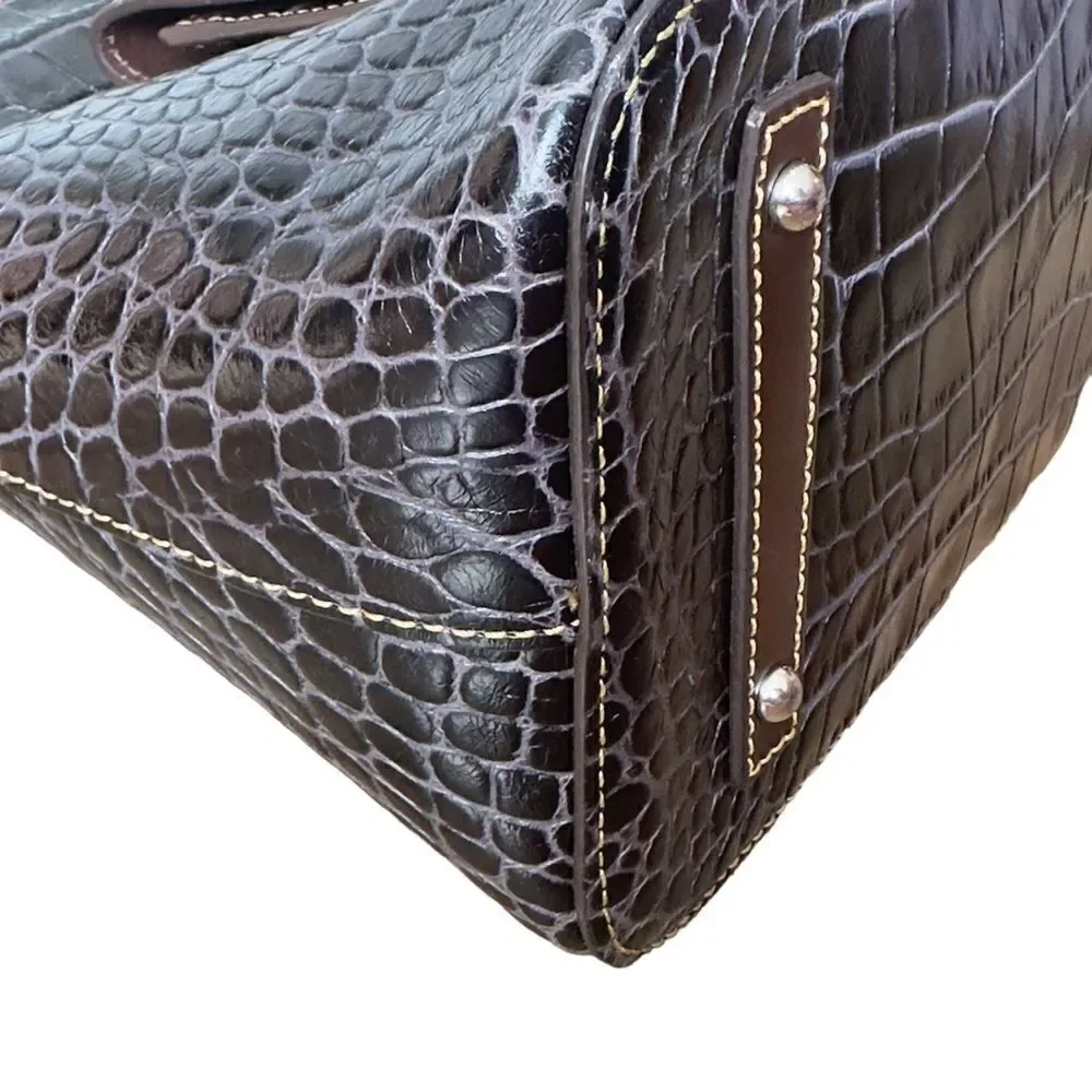 DOONEY & BOURKE Brown Crocodile Embossed Leather Hobo Shoulder Handbag